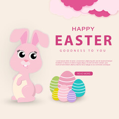 Happy Easter with cute bunny and Ester eggs. Vector illustration.