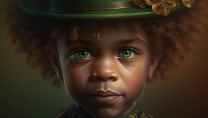 Beautiful Unique and Artistic Designer Wallpaper Featuring Multiracial Kid Boy as Leprechaun: Saint Patrick's Day Background Design Celebrating Diversity Equity Inclusion DEI (generative AI