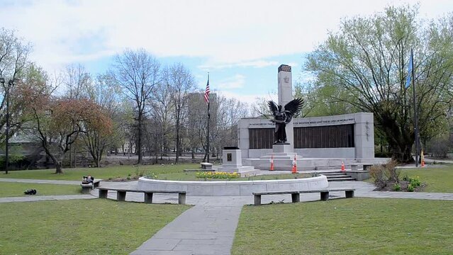 World War II Memorial in Boston 's Back Bay Fens in Boston, Massachusetts, USA.