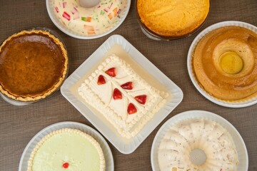 Pastel, pay de queso, gelatinas y flan napolitano