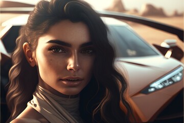 Fictional Very Attractive Caucasian Brunette Woman with a Seductive Look Posing for the Camera Generated by AI