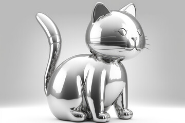 Obraz na płótnie Canvas silver colored cat, inflatable balloon sculpture, isolated on neutral background, generative ai illustration