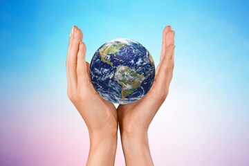 Young student woman hold world globe