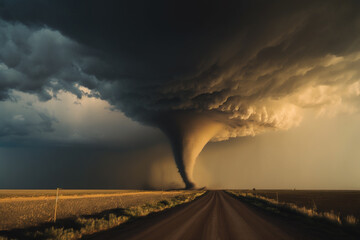Massive storm and hurricane over landscape