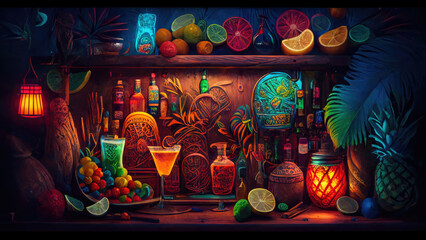Naklejka premium Tiki Bar Paradise - AI Generated
