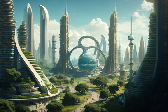 green city of the future, mega structures, green buildings, sustainable urban development, advanced technology, generative ai