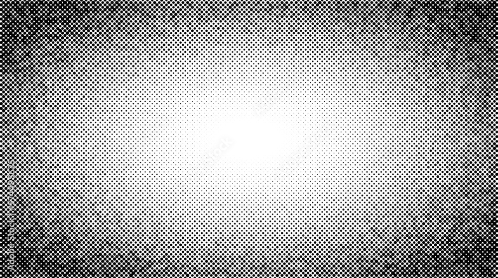 Poster halftone radial texture. comic style grain background. pop art faded textured frame. grunge sand spe
