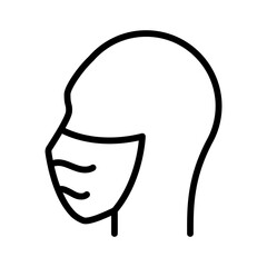 Icono de persona con mascarilla. Cabeza humana, cubre bocas. Concepto de protección y seguridad. Ilustración vectorial