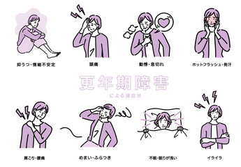 更年期障害に悩む中年女性のセット
