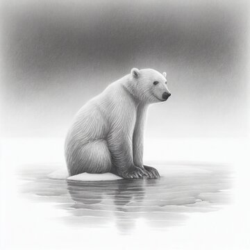 polar bear sitting on the Ice, charcoal painting