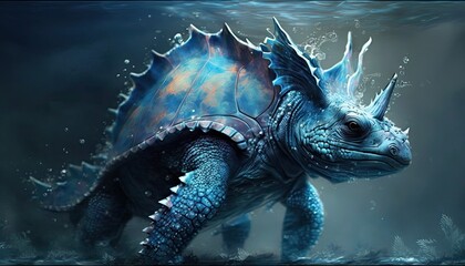 Mystical fantasy dragon turtles, guardians of the underwater realm, generative ai © ibhonk