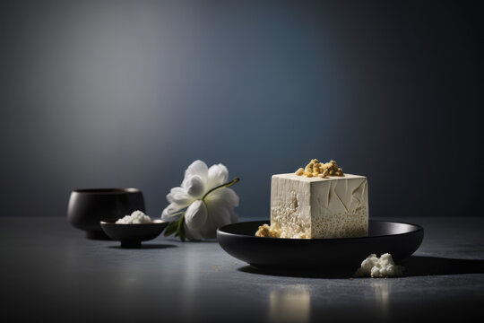 single piece of tofu illustration with studio lighting made by generative ai