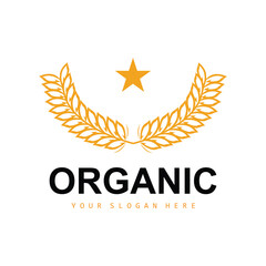 Fototapeta premium Wheat Rice Logo, Agricultural Organic Plants Vector, Luxury Design Golden Bakery Ingredients