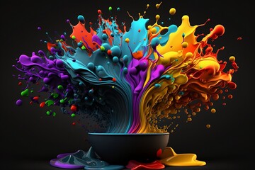 Farbenfrohe Explosion mit vielen Bunten Farben.
Abstrakter Stil 3D, mit künstlicher Intelligenz erstellt. 
