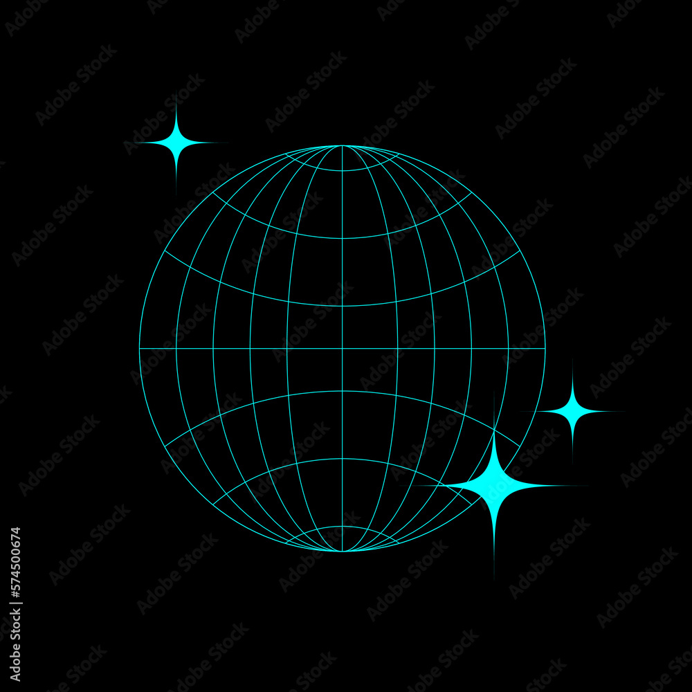 Poster globe grid symbol with stars