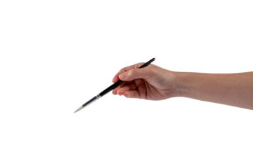 Hand using a little paintbrush isolated on a transparent background
