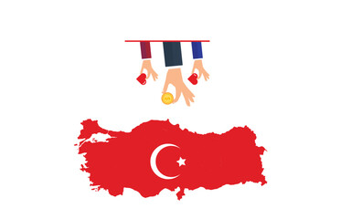 Give your hands to the people of Turkey. help earthquake affected humans. fund raising concept with red heart shapes. full vector graphics