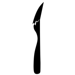 Broken and bent dinner knife vector illustration. Restaurant cutlery design. Isolated on a white background.