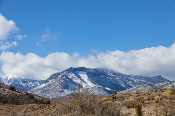 Fototapeta na wymiar Snow covered mountains at Spring Mountain National Recreation Area, Nevada