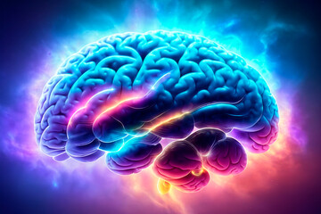 brain concept, neon elements. Generative ai