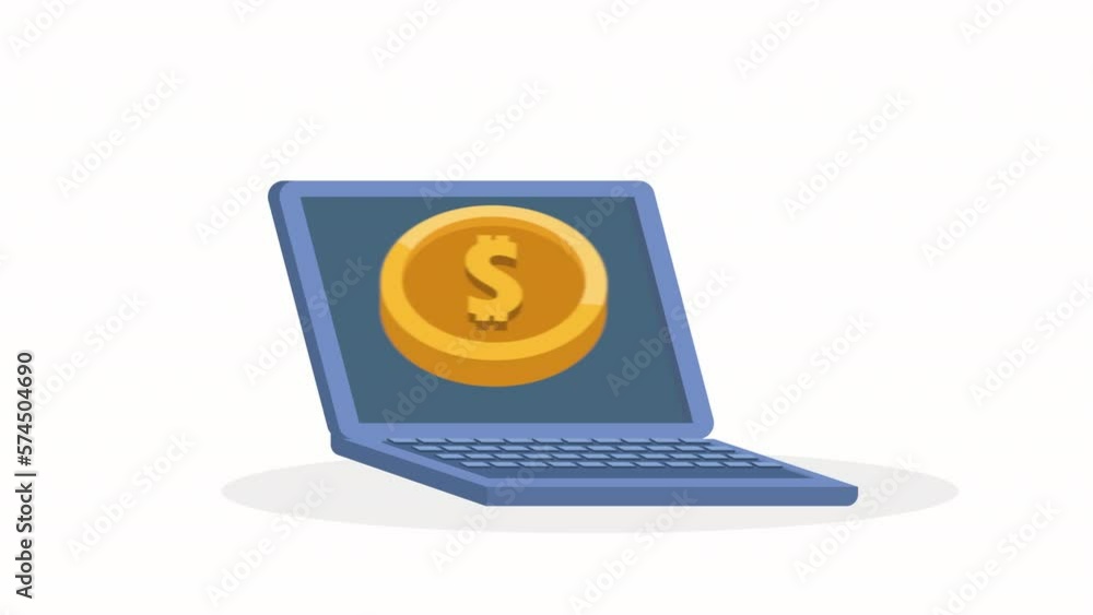 Poster laptop computer with coin animation