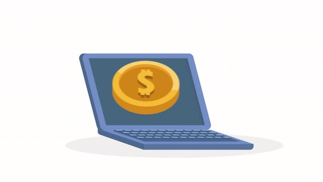 laptop computer with coin animation