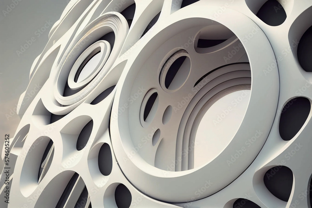 Poster contemporary white circular building in an abstract architectural background - 3d rendering, generat