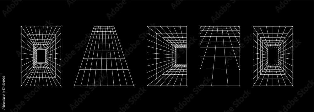Aufkleber rectangle retro futuristic wireframe element