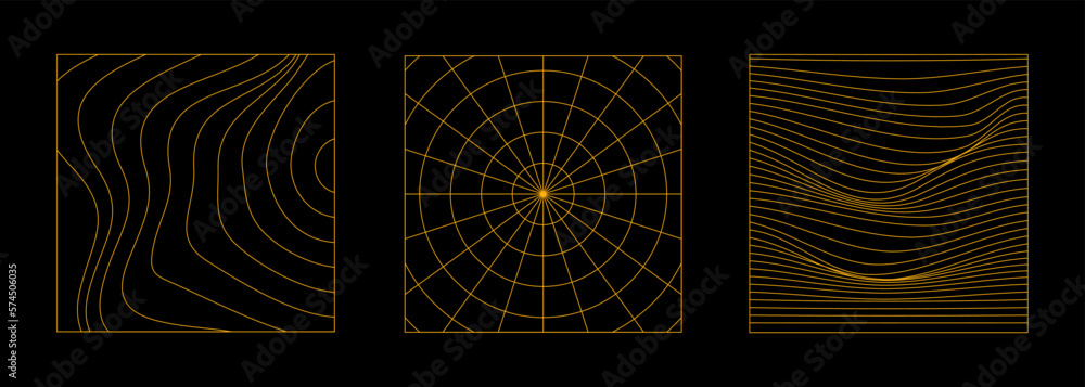 Poster Set of square retro futuristic wireframe element