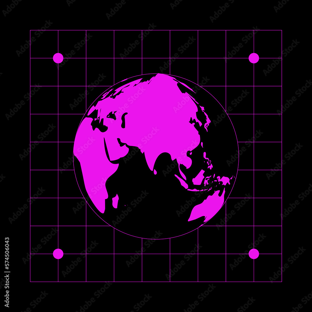 Poster world map and globe in grid for streetwear element
