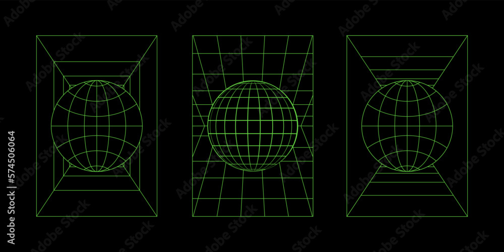 Poster set of global symbol in rectangle for element
