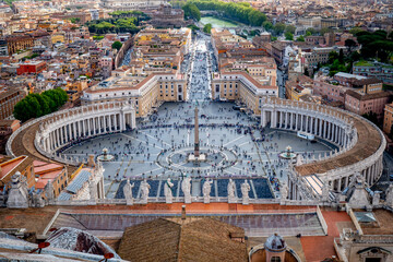 view of saint peters square from roof of cupola of saint peters basilica, vatican city, rome, italy - obrazy, fototapety, plakaty