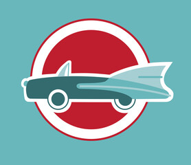 Retro 50's or 60's teal convertible car illustration, sign, or logo