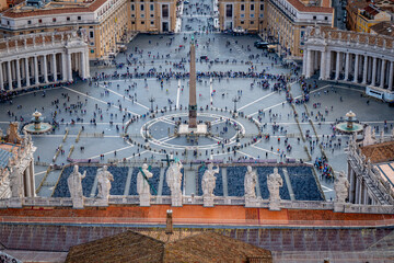 view of saint peters square from roof of cupola of saint peters basilica, vatican city, rome, italy