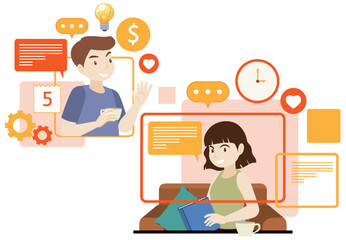 Working characters flat design for web banner