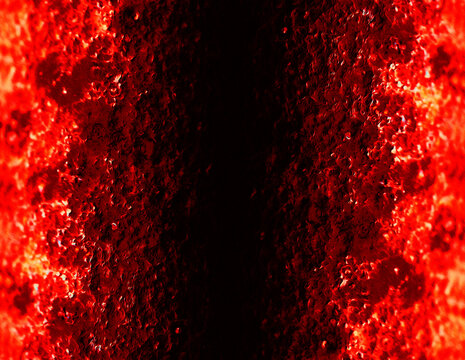 Red hot scorching magma approaching the gate to the dark hell from both sides.