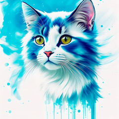 cat portrait. Paint art with paint spashes. Generative ai.