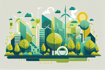 Green energy urban landscape ecology. flat design vector concept illustration.