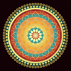 Vector vintage frame with lacy colorful mandala on dark
