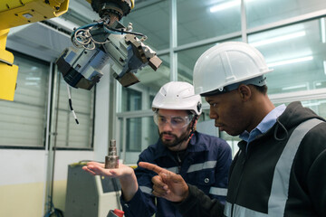 Engineer working in robotics factory