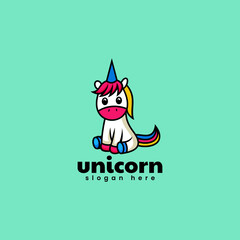Vector Logo Illustration Unicorn Mascot Cartoon Style.