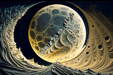 Abstract artwork of the moon, spiritual, created with generative ai technology. 