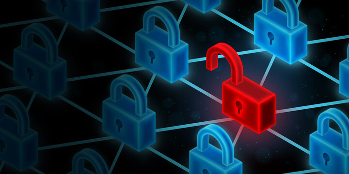 The key unlock prevents hacking of the internet database system. Cyber security concept, user privacy security and encryption, Computer privacy protection system