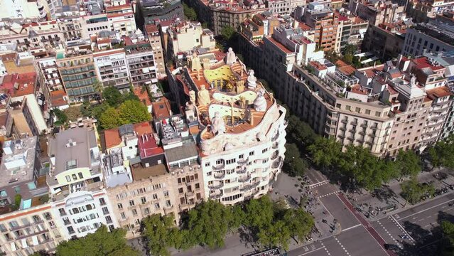Barcelona, Spain. Aerial View of Historic Downtown Buildings and Streets