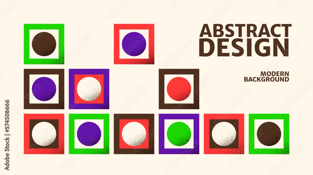 Poster Abstract square and circles graphic design. Modern brutalist poster in bold colors with texture. Modernism shapes design template layout. Vector geometric background