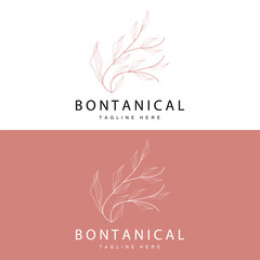 Botanical Logo, Nature Plant Design, Flower Plant Icon Vector With Line Model