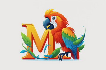 Macaw cute caracter and letter M logo. Generative AI ..