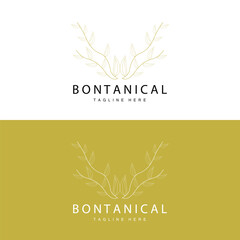 Botanical Logo, Nature Plant Design, Flower Plant Icon Vector With Line Model