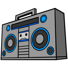 Boom Box Radio - A cartoon illustration of a 80s style Boom Box Radio.