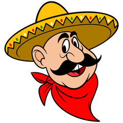 Sombrero Man - A cartoon illustration of a Mexican man wearing a Sombrero.

